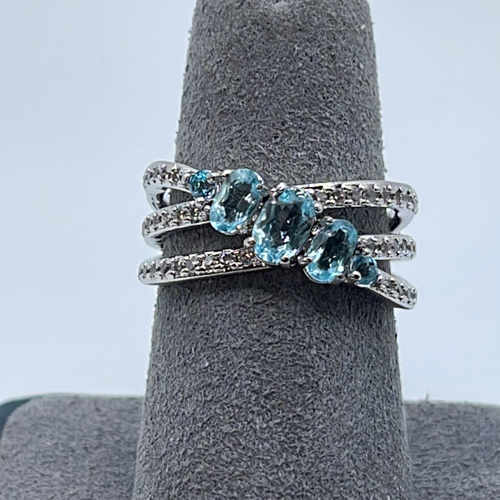 Bomb Party RBP5532 CROSS MY HEART Genuine Blue Topaz/rhodium NWT&BAG